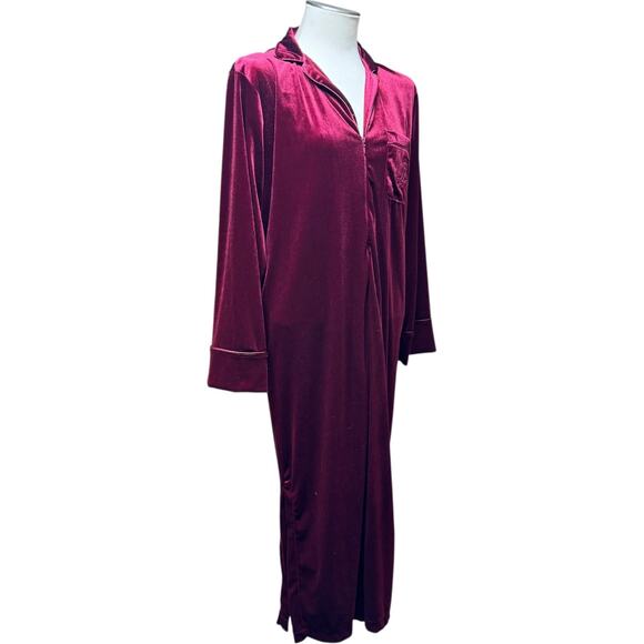 Lauren Ralph Lauren Long Velour Robe Full Zip Burgundy Small - Picture 7 of 7